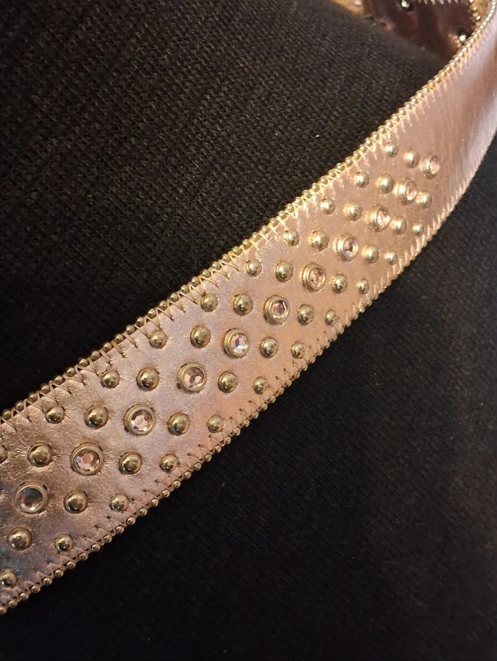 Studded Metallic Rosegold Pink Western Belt with Ornate Buckle 29 To 33 Inches